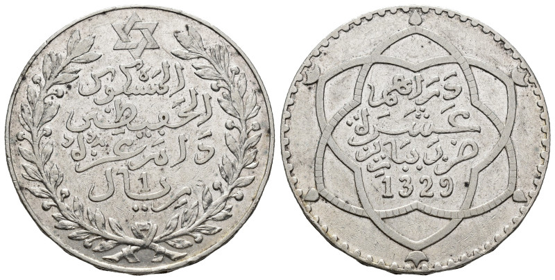 MONEDAS EXTRANJERAS. MARRUECOS. 10 dirhams. 1329 H. París. Y-25. AR 24,86 g. 37,...