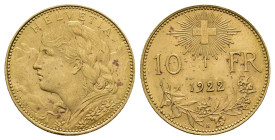 MONEDAS EXTRANJERAS. SUIZA. 10 francos. 1922 B. AU 3,21 g. 18,9 mm. KM-36. EBC+.