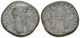 MARCUS AURELIUS (161-180). Sestertius. Rome.
Obv: IMP CAES M AVREL ANTONINVS AVG P M, bare head to right, slight drapery on far shoulder
Rev: CONCOR...