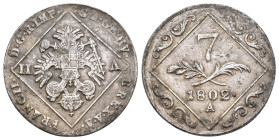 AUSTRIA. Franz II 1792-1806. AR 7 Kreuzer. 1802-A. 4.63g 26.4m