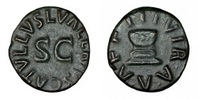 AUGUSTUS. Quadrans. Rome.
Date: 4 BC

RIC I (second edition) Augustus 468.

Obv: L VALERIVS CATVLLVS ; Legend surrounding S C.
Rev: IIIVIR A A A...