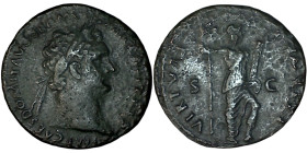 DOMITIAN. As. Rome.
Date: AD 87

RIC II, Part 1 (second edition) Domitian 550.

Obv: IMP CAES DOMIT AVG GERM COS XIII CENS PER P P ; Head of Domi...