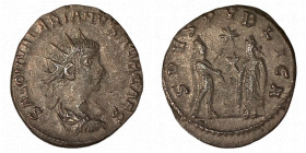 SALONINUS. Antoninianus. Asia.
Date: AD 256

RIC V Saloninus 36: Subtype 1

Obv: SALON VALERIANVS NOB CAES ; Bust of Saloninus, radiate, draped, ...