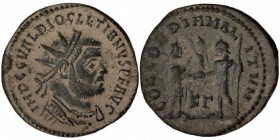 DIOCLETIAN. Fraction. Cyzicus.
Date Range: AD 295 - AD 299

RIC VI Cyzicus 15a

Obv: IMP C C VAL DIOCLETIANVS P F AVG ; Bust of Diocletian, radia...