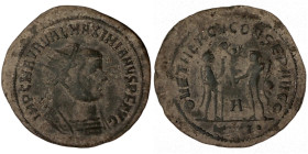 MAXIMIAN. Antoninianus. Antioch.
Date Range: AD 285 - AD 295

RIC V Diocletian 622

Obv: IMP C M AVR VAL MAXIMIANVS P F AVG ; Bust of Maximian, r...