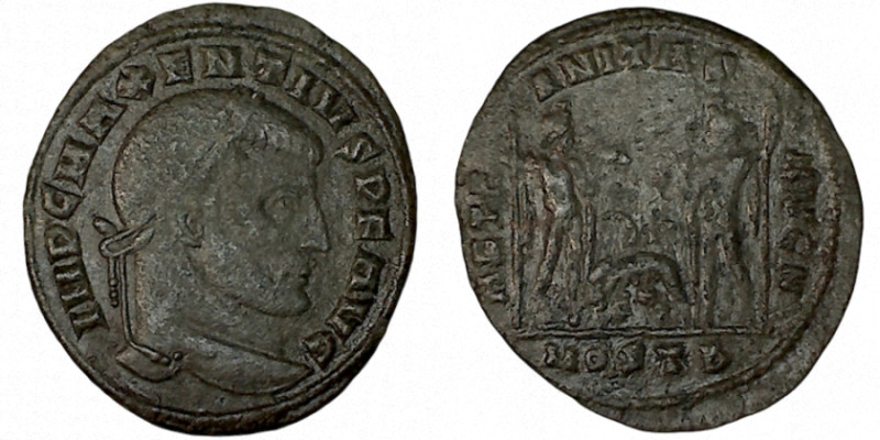 MAXENTIUS. Æ 2. Ostia.
Date: AD 309

RIC VI Ostia 16

Obv: IMP C MAXENTIVS ...
