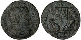 CONSTANTINE I. Æ 2/Æ 3. Siscia.
Date: AD 320

RIC VII Siscia 127

Obv: CONSTA-NTINVS AVG ; Bust of Constantine I, helmeted, cuirassed, right.
Re...