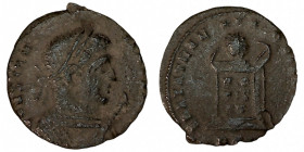 CONSTANTINE I. Æ 2/Æ 3. Trier.
Date: AD 321

RIC VII Treveri 318

Obv: CONSTAN-TINVS A[VG] ; Bust of Constantine I, laureate, wearing trabea, rig...