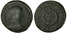 CRISPUS. Æ 2/Æ 3. Heraclea.
Date: AD 324

RIC VII Heraclea 61

Obv: CRISPVS - NOB CAES ; Bust of Crispus, laureate, draped, cuirassed, right.
Re...