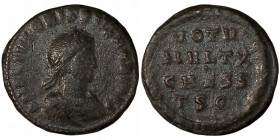 CRISPUS. Æ 2/Æ 3. Thessalonica.
Date Range: AD 318 - AD 319

RIC VII Thessalonica 36

Obv: D N FL IVL CRISPVS NOB CAES ; Bust of Crispus, laureat...