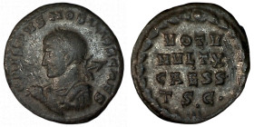 CRISPUS. Æ 2/Æ 3. Thessalonica.
Date Range: AD 318 - AD 319

RIC VII Thessalonica 39

Obv: CRISPVS NOBILISS CAES ; Bust of Crispus, laureate, cui...