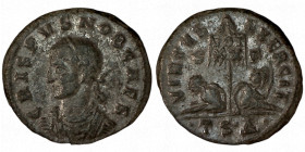 CRISPUS. Æ 2/Æ 3. Thessalonica.
Date: AD 320

RIC VII Thessalonica 78

Obv: CRISPVS NOB CAES ; Bust of Crispus, laureate, draped, cuirassed, left...
