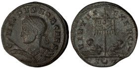 CRISPUS. Æ 2/Æ 3. Ticinum.
Date Range: AD 319 - AD 320

RIC VII Ticinum 124

Obv: C-RISPVS NOB CAES ; Bust of Crispus, laureate, cuirassed, left,...