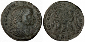 LICINIUS II. Æ 2/Æ 3. Siscia.
Date: AD 319

RIC VII Siscia 88

Obv: LICINIVS IVN NOB CAES ; Bust of Licinius II, laureate, draped, cuirassed, rig...