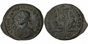 LICINIUS II. Æ 2/Æ 3. Siscia.
Date: AD 320

RIC VII Siscia 132

Obv: LICINIVS IVN NOB CAES ; Bust of Licinius II, laureate, draped, left, holding...