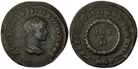 CONSTANTINE II. Æ 2/Æ 3. Aquileia.
Date Range: AD 320 - AD 321

RIC VII Aquileia 74

Obv: CONSTANTINVS IVN NOB C ; Head of Constantine II, laurea...