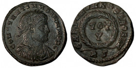 CONSTANTINE II. Æ 2/Æ 3. Rome.
Date: AD 321

RIC VII Rome 236

Obv: CONSTANTINVS IVN NOB C ; Bust of Constantine II, laureate, draped, cuirassed,...