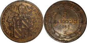 PAPAL STATES. Pius IX. 5 Baiocchi.
Date: 1850 ; Anno V
Mint: R - Rome

KM# 1356