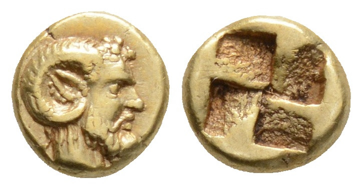 Greek Coins, MYSIA. Kyzikos. EL 1/24 Stater (Circa 500-450 BC). 0,68 g. 7 mm.
O...