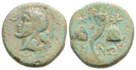 Greek Mysia, Adramyttium Æ20. 4th century BC. Laureate head of Apollo left / Cornucopia between pilot of the Dioskouroi; THNΩN across fields. SNG Fran...