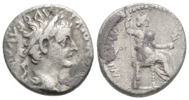 TIBERIUS, A.D. 14-37. AR Denarius (3.4 g. 17 mm.) Lugdunum Mint, A.D. 16-37.
RIC-30. Laureate head of Tiberius right; Rev: Livia seated to right, hol...