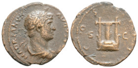 HADRIAN (117-138). 2,5 g. 19,9 mm. Semis. Rome.
Obv: HADRIANVS AVGVSTVS. Laureate, draped, and cuirassed bust right.
Rev: COS III / S - C. Lyre. RIC...