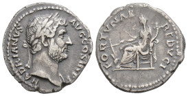 Roman Imperial, HADRIAN. 117-138 AD. AR Denarius (3 g. 18,6 mm. ) 134-8. Laureate head / Fortuna seated with rudder and cornucopiae. RIC.247. VF+