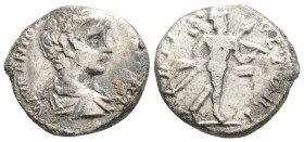 Roman Imperial Coins, Caracalla. As Caesar, A.D. 196-198. AR denarius (12,7 mm, 3,4 g ) Rome. M AVR ANTON CAES PONTIF, bareheaded and draped head of C...