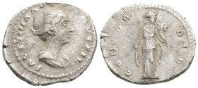 Faustina Junior (AD 146-161) AR Denarius, Rome, AD 149-152, 3.1 g. 19,9 mm. Draped bust of Faustina right.
Rev. Concordia standing facing, holding co...