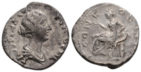 Faustina Junior (AD 146-161) AR Denarius, Rome, AD 149-152, 2,8 g. 17,9 mm. Draped bust of Faustina right.
Rev. Concordia seated to left, holding flo...