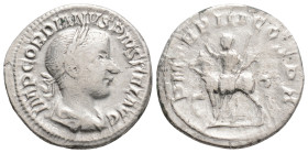 Gordianus III Pius (238-244 AD). AR Denarius (20-21 mm, 4.01 g), Rome, 240. 2,8 g. 19,1 mm.
Obv. IMP GORDIANVS PIVS FEL AVG, Laureate, draped and cui...