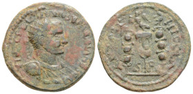 PISIDIA. Antioch. Valerian I (253-260). Ae.5 g. 23,8 mm.
Obv: IMP C P L VAL IVS VALERIANVS CAE. Radiate, draped and cuirassed bust right.
Rev: ANTIO...