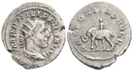 Philip I, 244-249. Antoninianus (Silver, 24,8 mm, 3,8 g, ), Rome, 248. IMP PHILIPPVS AVG Radiate, draped and cuirassed bust of Philip I to right, seen...