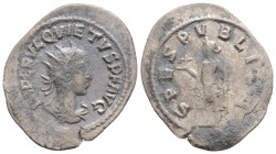 Quietus AD 260-261. Samosata, Billon Antoninianus
25 mm, 2,7 g, IMP C FVL QVIETVS P F AVG, radiate, draped and cuirassed bust right / SPES PVBLICA, S...