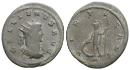 Roman Imperial, Gallienus AD 253-268. Mediolanum. Antoninianus Æ silvered, 22,5mm., 2,9g.
GALLIENVS AVG, radiate head right / VIRTVS AVG, Virtus stan...