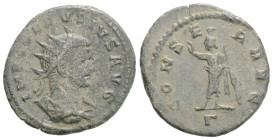 Roman Imperial, Claudius Gothicus AD 268-270. Antioch. Antoninianus Æ silvered, 22,9 mm., 3,1g.
IMP C CLAVDIVS AVG, radiate, draped and cuirassed bus...