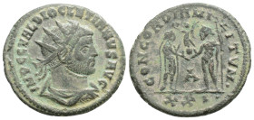 Antoninianus 286-293 AD, DIOCLETIANUS 284–305 AD 3 g. 21,6 mm. IMP C C VAL DIOCLETIANVS AVG, radiate and draped bust right, Rev: CONCORDIA MILITVM, Di...