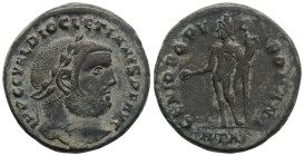 Roman Imperial
Diocletian Æ Nummus. Heraclea, AD 295-261. IMP C C VAL DIOCLETIANVS P F AVG, laureate head right / GENIO POPVLI ROMANI, Genius standin...