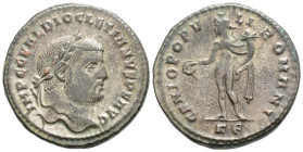 Diocletian BI Nummus. Cyzicus, AD 297-299. IMP C C VAL DIOCLETIANVS P F AVG, laureate head to right / GENIO POPVLI ROMANI, Genius standing to left, mo...