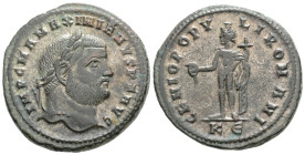 Maximianus Herculius AD 286-305. Cyzicus, Follis Æ 28,1 mm, 12 g
IMP C MA MAXIMIANVS P F AVG, laureate head right / GENIO POPVLI ROMANI/ KE, Genius s...