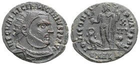 Roman Imperial Coins, LICINIUS I (308-324). Follis. Alexandria. 2,4 g. 19,2 mm.
Obv: IMP C VAL LICIN LICINIVS P F AVG. Radiate, draped and cuirassed ...