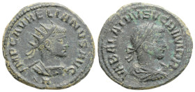 Aurelian and Vabalathus BI Antoninianus. Antioch, AD 272-274. IMP C AVRELIANVS AVG, radiate and cuirassed bust of Aurelian right, A below bust / VABAL...