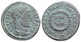 Constantinus I AE Nummus, Ticinum,Constantinus I \'the Great\' (306-337 AD). AE Nummus (19 mm, 2.3 g), Ticinum, 322-325.
Obv. CONSTANTINVS AVG, Laure...