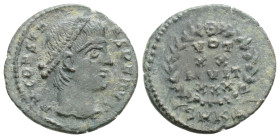 Roman Imperial, Constantius II (Caesar, 324-337). Æ (12 mm, 1.6g, 6h). Antioch. Diademed head r. R/ VOT XX MVLT XXX in wreath;