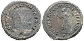 Roman Imperial
Constantius I as Caesar AD 293-305. Carthage. Follis Æ 28 mm., 10,2 g.
CONSTANTIVS NOB CAES, laureate head right / SALVIS AVGG ET CAE...