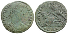 Roman Imperial Constantius II (337-361 AD) Kyzikos AE Follis (223 mm, 5,5 g)
Obv: D N CONSTANTIVS P F AVG Pearl-diademed, draped and cuirassed bust o...