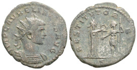 Roman Imperial, Aurelian. A.D. 270-275. AE antoninianus (22 mm, 3.4 g, 1 h). Siscia mint, struck A.D. 272. IMP AVRELIANVS AVG, radiate and cuirassed b...