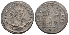 Probus. A.D. 276-282. Æ antoninianus (21,2 mm, 4,5 g,). Antioch, A.D. 280. IMP C M AVR PROBVS P F AVG, radiate, draped and cuirassed bust of Probus ri...