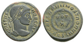Roman Imperial, Crispus, as Caesar AD 316-326. Siscia. Follis Æ
18,9 mm., 3,2 g.
 CRISPVS NOB C, laureate head of Crispus right / CAESARVM NOSTRORVM...