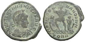 Roman Imperial, Valentinian II Constantinople, 375-378 AD. Ӕ nummus, 4,3 g. 23,7 mm. DN VALENTINIANUS PF AUG helmeted, diademed, draped, cuirassed bus...